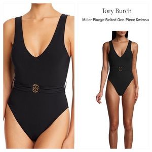 Tory Burch Miller Plunge Belted One-Piece Swimsuit